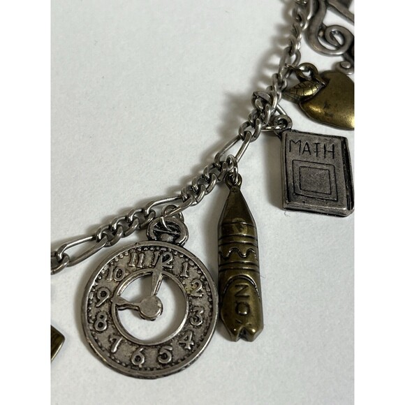 Silver Necklace Teacher Charms‎ Apple, Ruler, Pencil Calculator, globe, Book ect - Picture 4 of 9